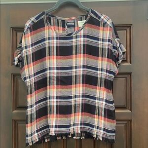 Anthropologie Multicolor Plaid Short Sleeve Tee